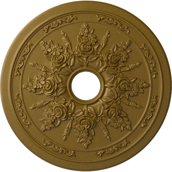 Ekena Millwork Rose and Ribbon Ceiling Medallion (Fits Canopies up to 4"), 23 5/8"OD x 4"ID x 1 1/2"P, Gold CM23ROGLS - main